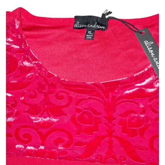 Alison Andrews Red Velvet Burnout Cold Shoulder XL NWT Party Blouse - Picture 6 of 8